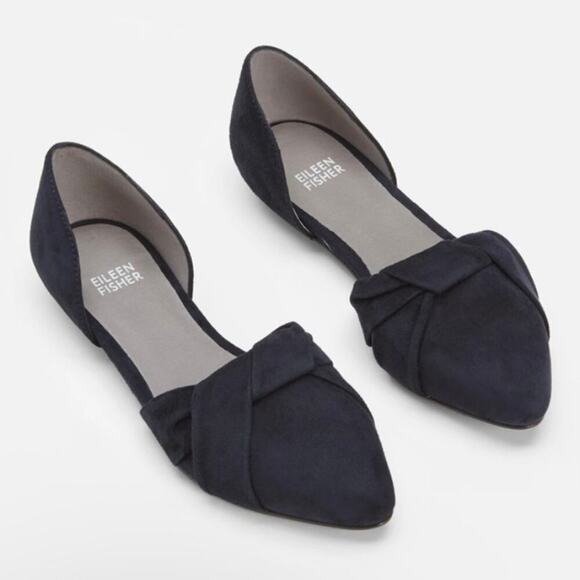 Eileen Fischer Sz 8 Fuller Suede d'Orsay Ballet Flats Black Office Preppy Comfy - Picture 1 of 16